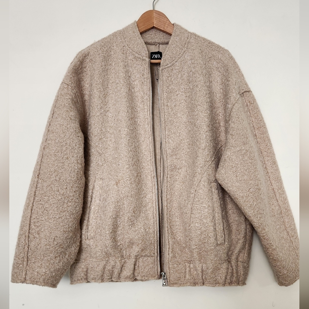 Zara Beige Bomber Jacket Textured  Oversized